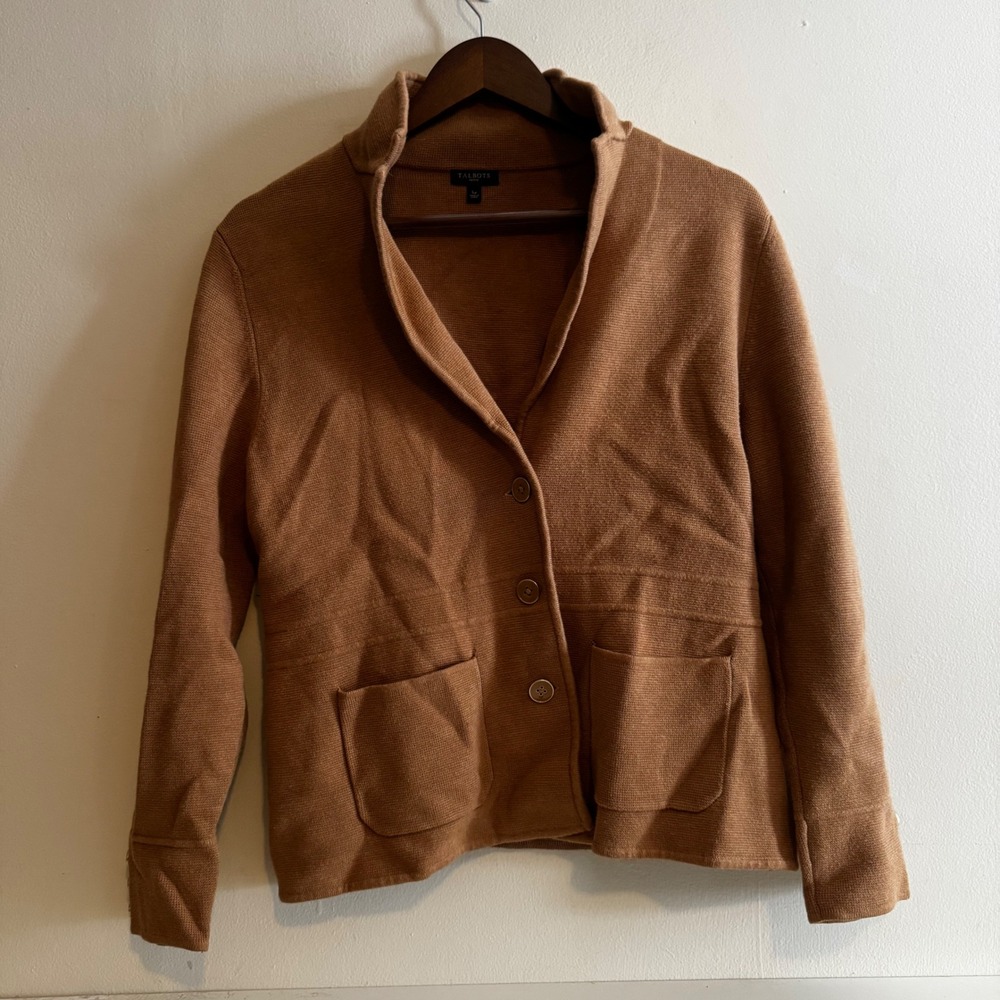 Talbots LP Women's Camel Brown Cotton Rayon Blazer Cardigan Jacket